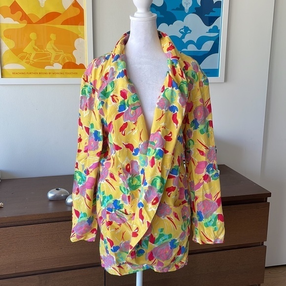 Vintage Jackets & Blazers - VINTAGE French 🇫🇷 Yellow Floral Loose Blazer